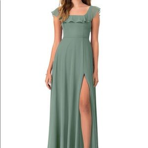 Azazie Jinny Maxi Bridesmaid Dress Eucalyptus Green Size 6 A6